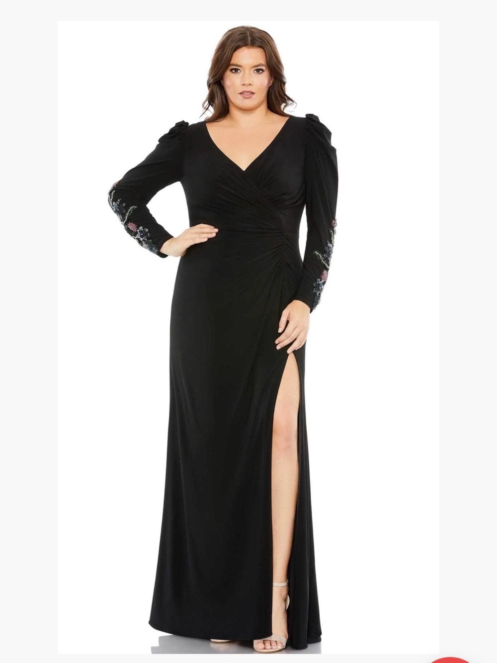 Mac Duggal Black Long Sleeve Embroidered Sleeve Gown